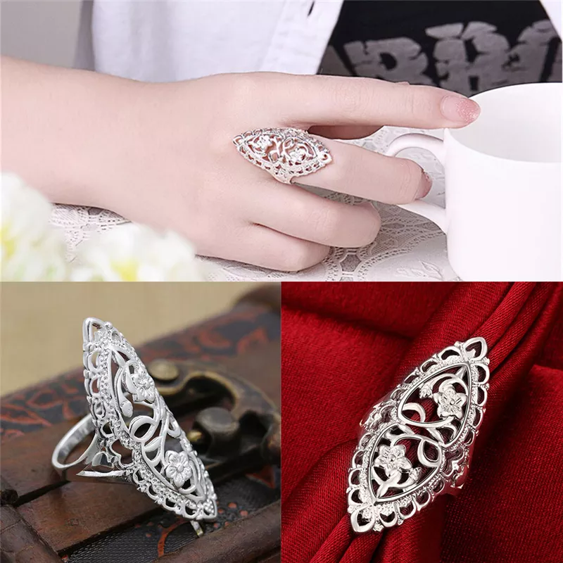 Fashion Cute 925 Sterling Silver Filled Hollow Big Ring Ladies Women Rings Fh