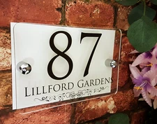 Personalised house address plaques with decorative pattern