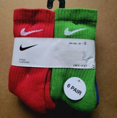 Nike Dri-Fit 6-pair Classic Crew Socks 6pk Cushioned Sport Socks 2XS XS Black Mu