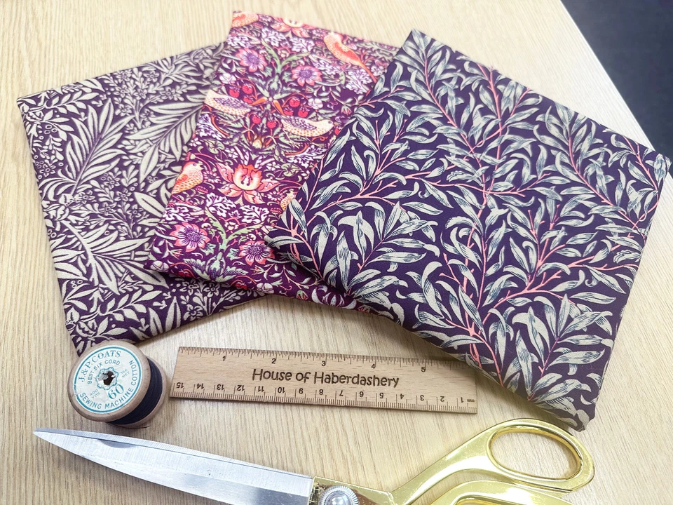 FAT QUARTER FABRIC BUNDLE William Morris Damson Purple Floral Bird Print Fabric - Image 3 of 3