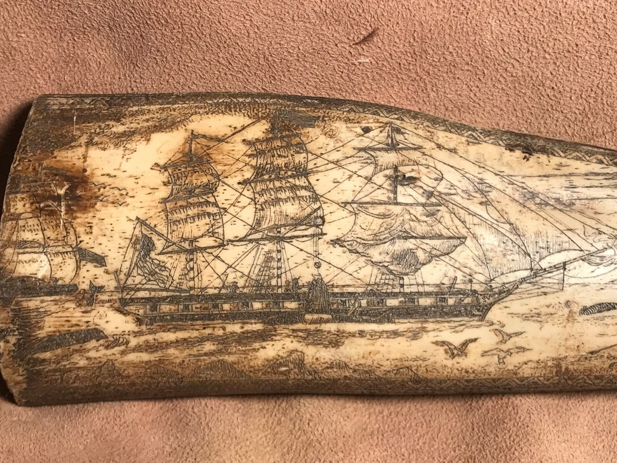 Fine scrimshaw resin faux of 18th C. whale hunting scene resin whale bone  16" | eBay