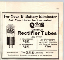 1927 PRINT AD Q R S Company Chicago Il Gaseous Rectifier Tubes Radio B Battery