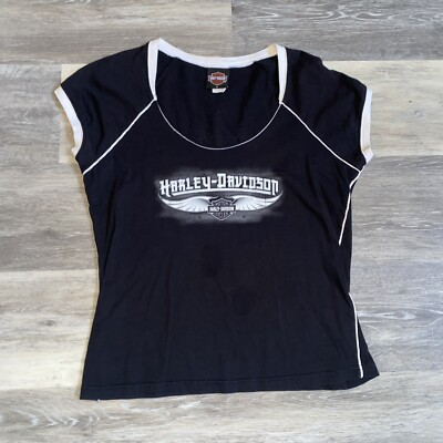 #ad Vintage Harley Davidson Shirt Women Large Black Tank Top Sleeveless Cody Wyoming $22.45