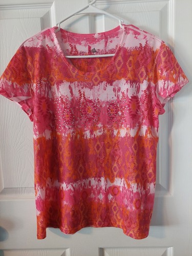 Jane Ashley Damen Top Gr. M Kurzarm Mehrfarbig V-Ausschnitt Strass Neu ohne Etikett