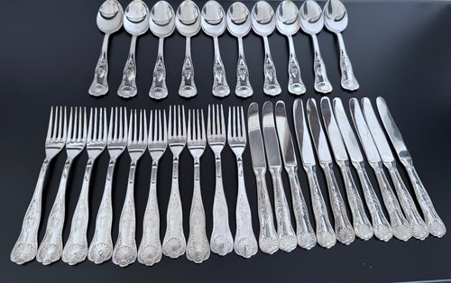 30 Pieces Kings Pattern Cutlery Set Made In Italy 800 Silver Crown Emblem - Imagen 2 de 13