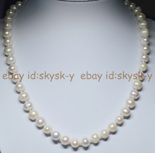 Natural 20 inch 9-10mm white Akoya pearl necklace 14K buckle AA - Picture 5 of 5