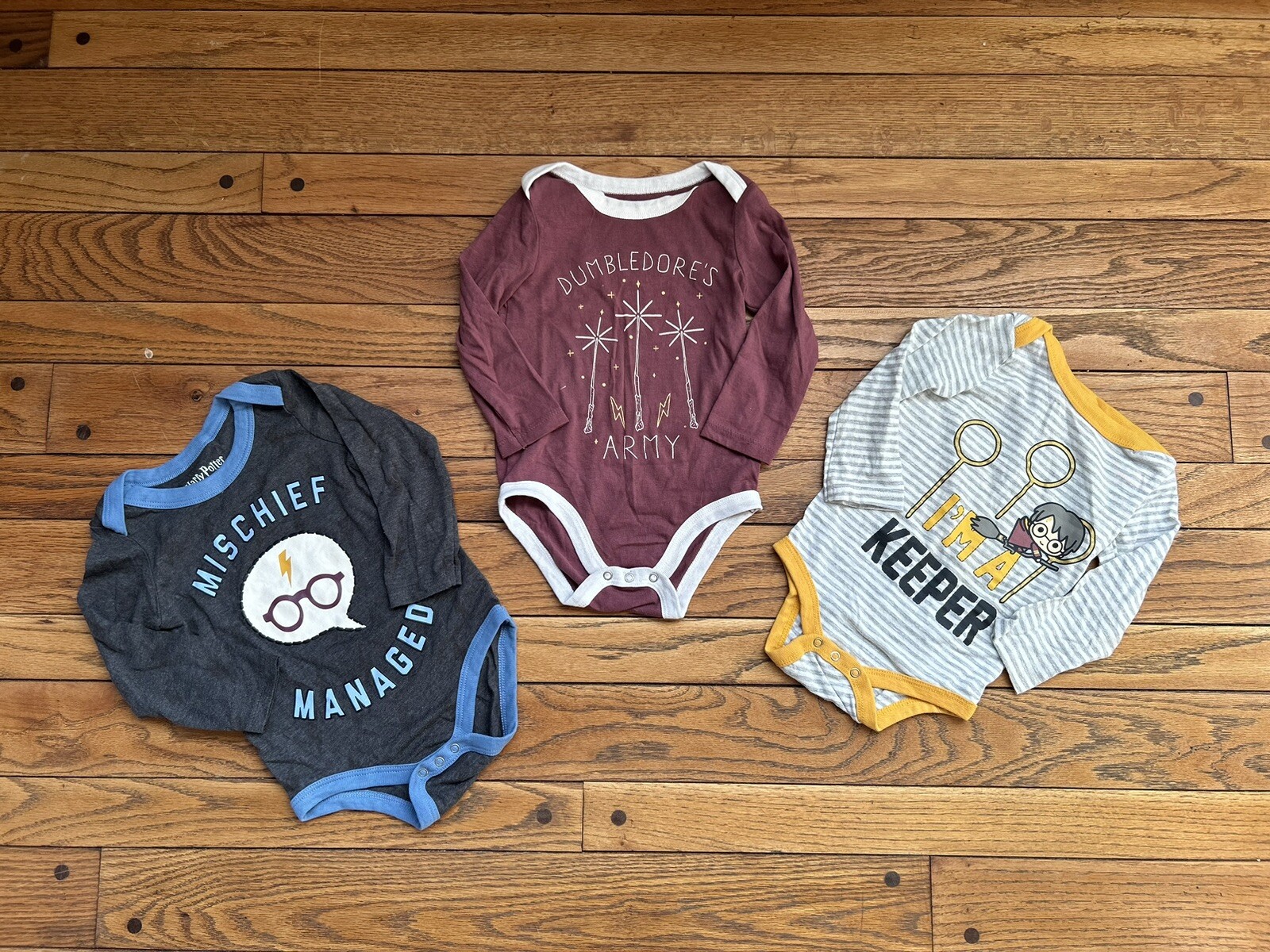 Harry Potter 12 Meses Body Suit Lote de 3 Granate Gris Rayas Travesura Gestionado