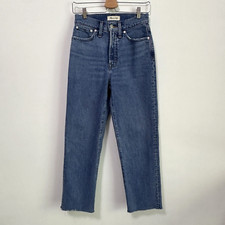 Madewell The Perfect Vintage Crop Jean 25 Raw Hem Blue Medium Wash Zip Fly
