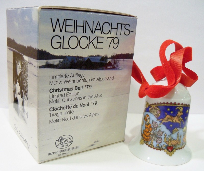 Hutschenreuther Germany 1979 '79 Porcelain Bell Christmas in the Alps Ornament  