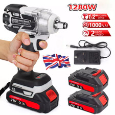 1000Nm 1/2" Electric Cordless Impact Wrench Drill Gun + 2 Battery Ratchet Driver