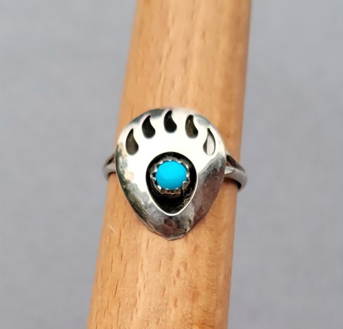 Indianer Sterlingsilber Bärentatze Türkis Navajo Vintage Ring Größe 6,25
