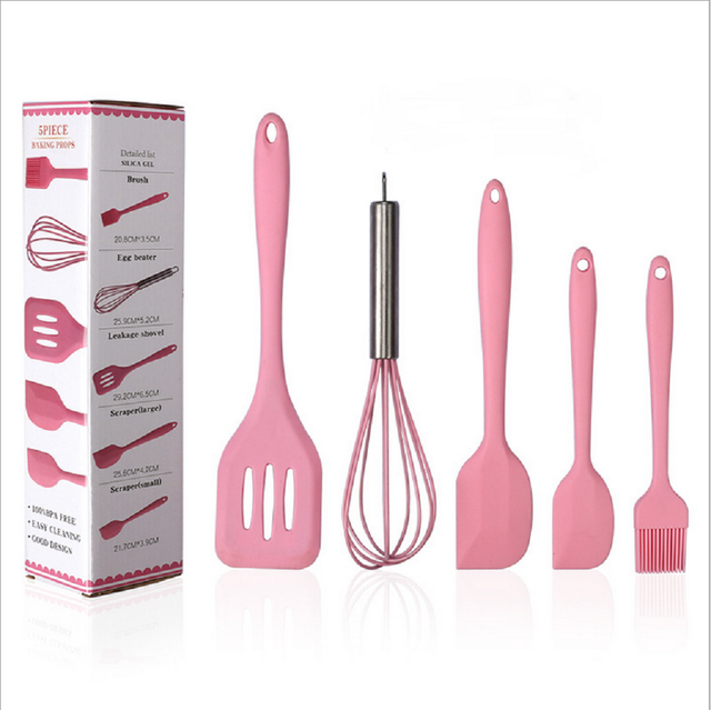 Silicone Pink Baking Utensils Sets 5 Piece 2 Sizes HeatResistant Non
