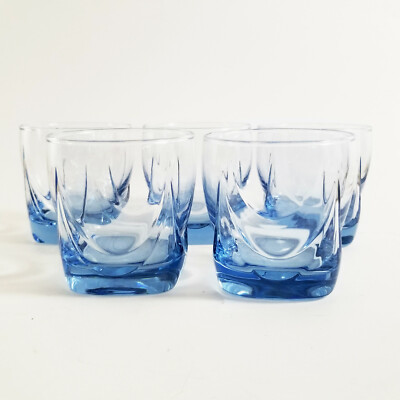 5 Libbey Imperial Misty Blue Glasses Square Lowball Cocktail Old Fashioned