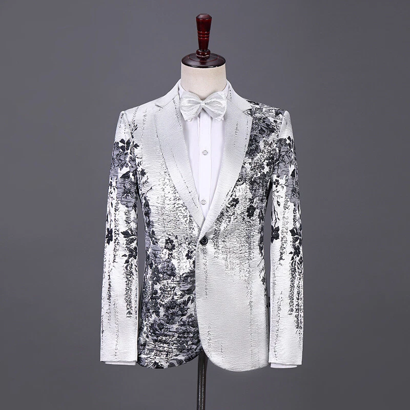 Mens Sequins Notch Lapel Suits Jacket Blazer Wedding Tailored Shiny Prom Coats