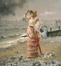  oil painting 100% handpainted on canvas "a woman by the sea"