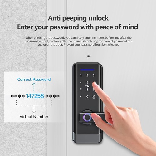 Smart Front Door Lock Lever Handle Keyless Entry Keypad Fingerprint APP Control - Picture 6 of 14