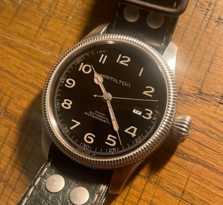 Hamilton Khaki Automatic Men's Watch H604550 Black Dial Date Japan