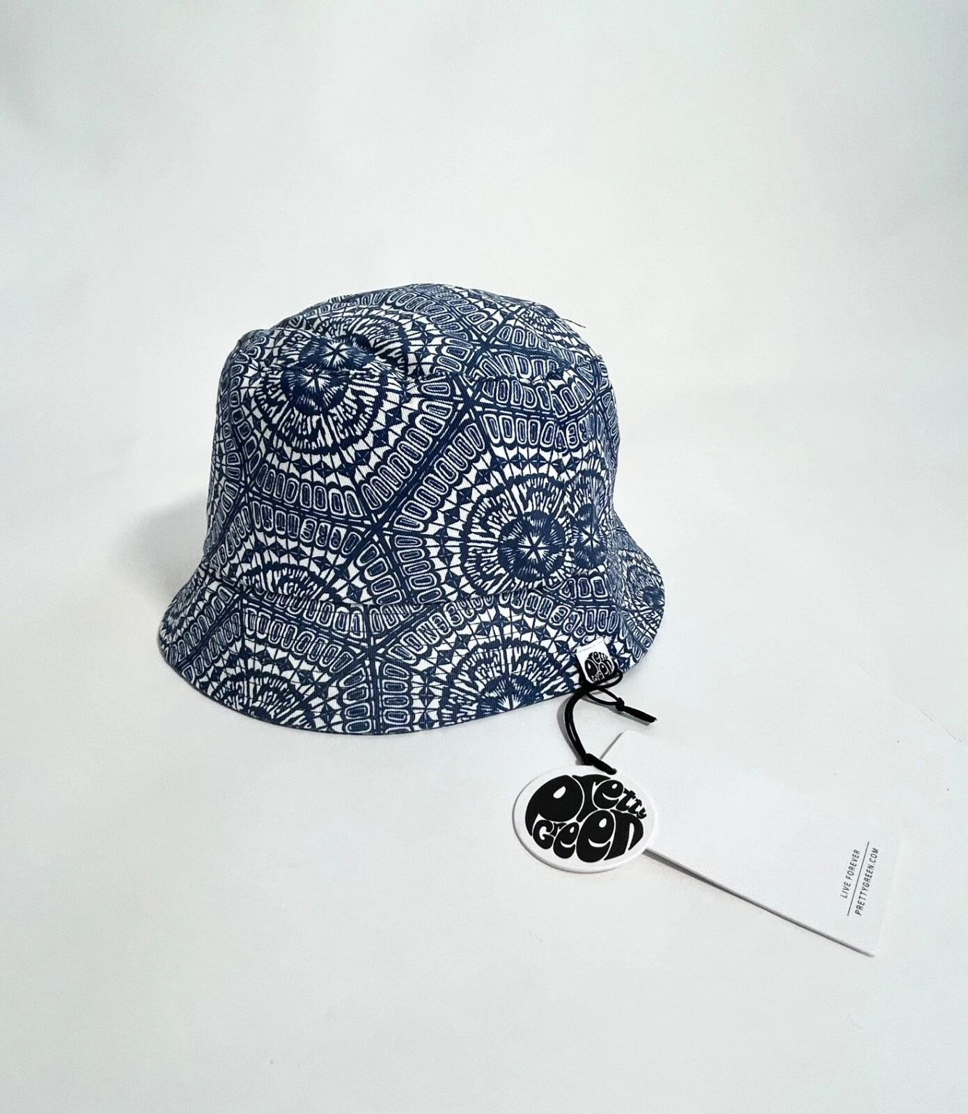 Pretty Green Men's Bucket Hat Geo Pattern Cap Sun Blue Cotton Festival New PG