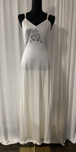 Vintage Slip Satin Long Nightgown Lingerie Nylon Sears Ivory Dress Mermaid Gown - Picture 5 of 20