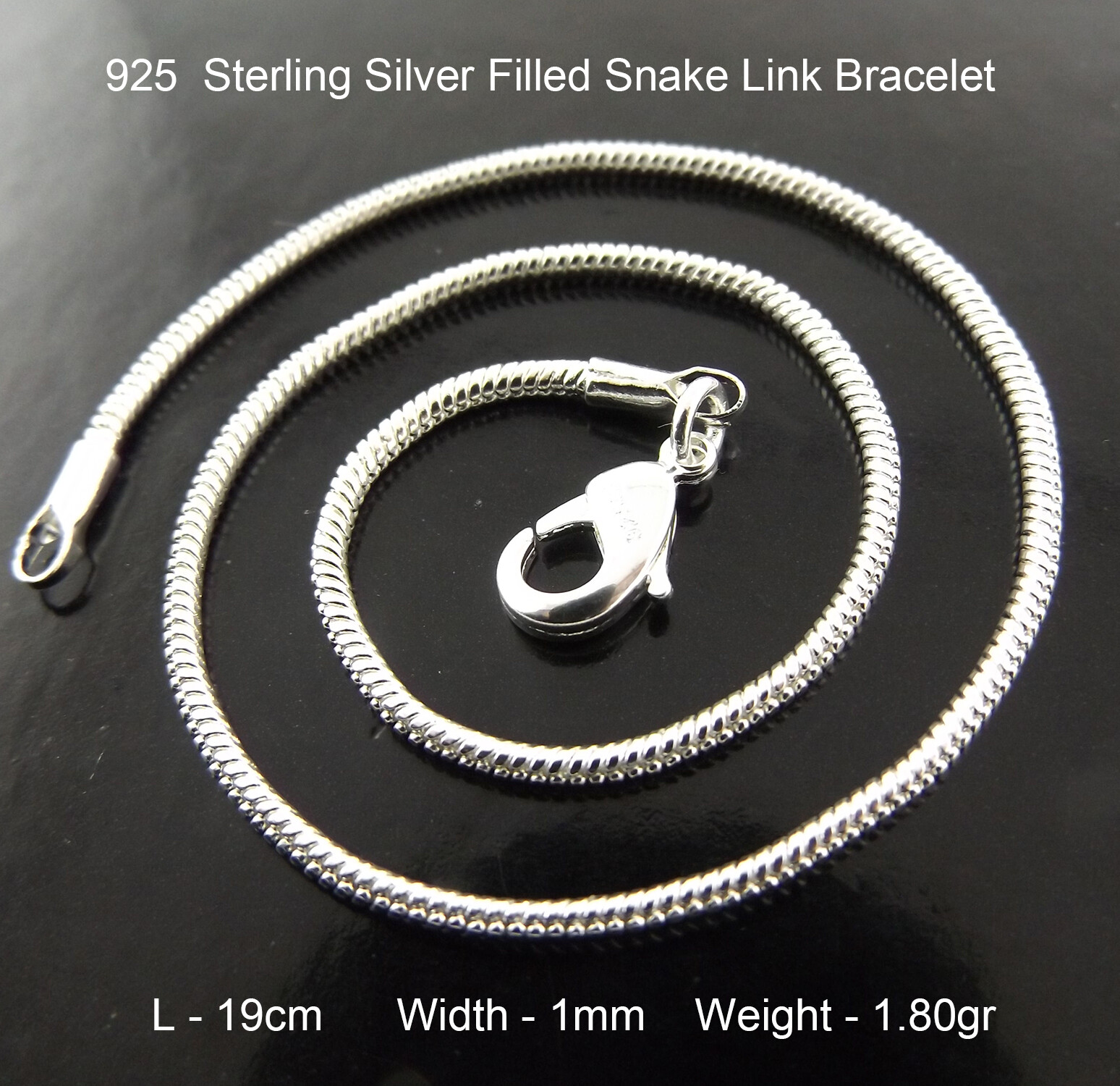 Bangle Real 925 Sterling Silver Filled Solid Fine Snake Link Bracelet 19cm-image