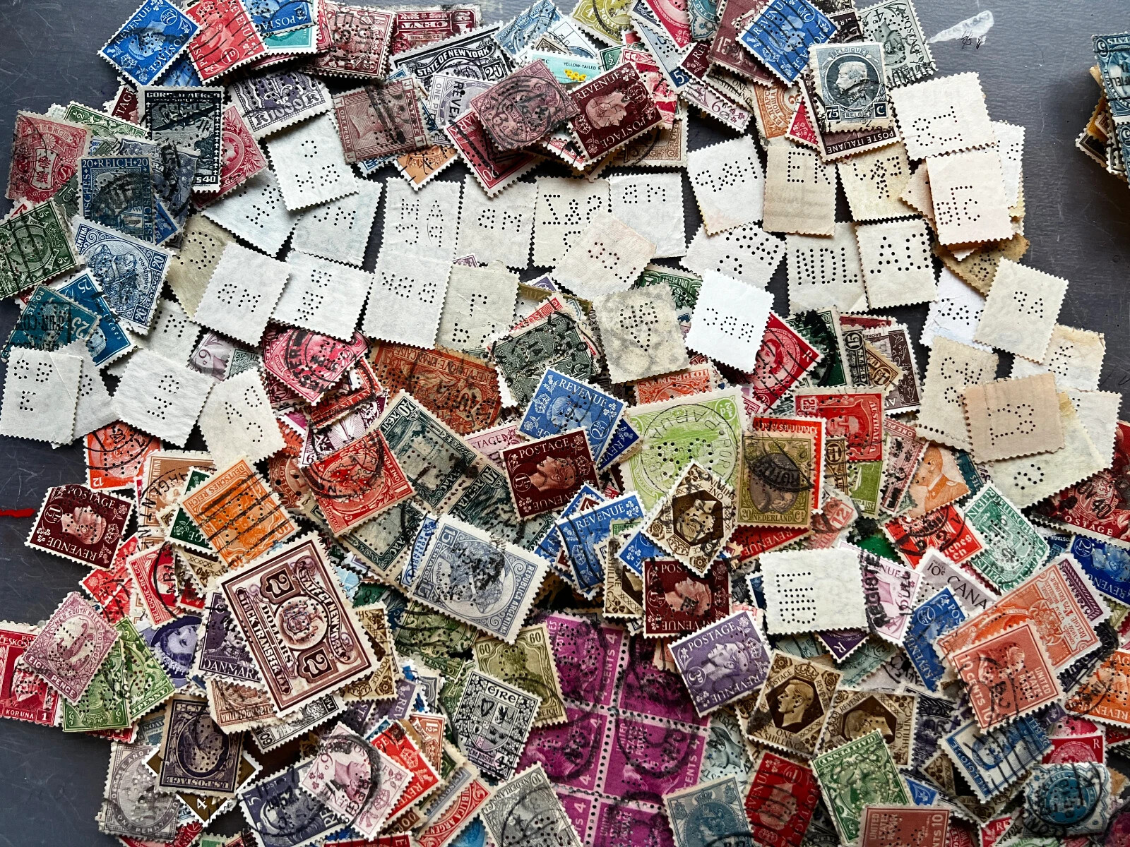 25 Perfins on Stamps Lot (Used Off Paper) - Free Shipping
