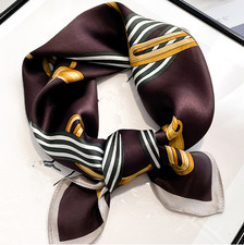 100 Silk 20" small Scarf Women neckerchief Wrap brown yellow ZT149
