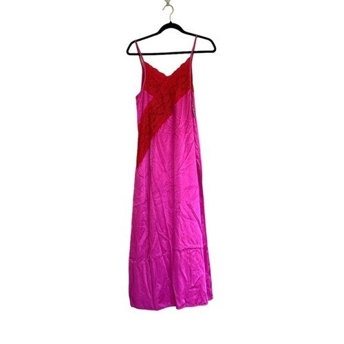 NWT TOPSHOP Contrast Lace Color Block Slip Dress In Pink Red SZ-8 Fits Like 6-8 - Picture 9 of 10