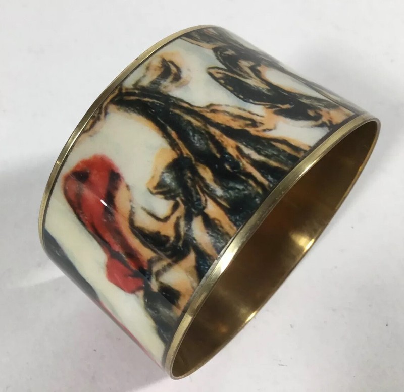 Gold Plated Tortoise/marble Design Printed Cuff Bangle Bracelet New - Product main view