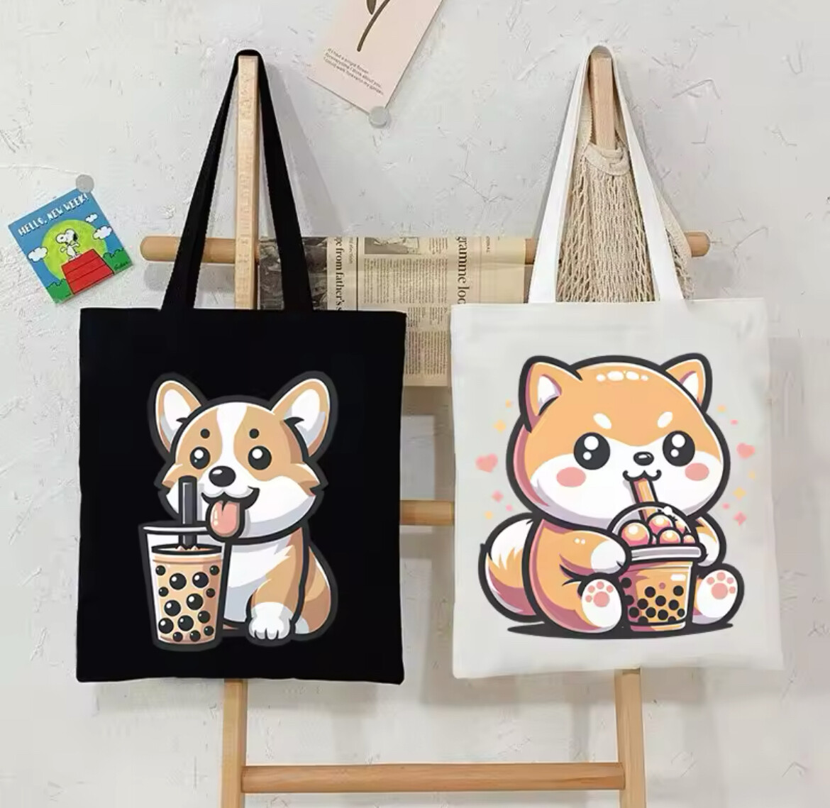 Kawaii Bubble Boba Milk Tea Shoulder Tote Bag Canvas-image