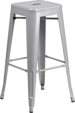30'' High Backless Silver Metal Restaurant Bar Stool- Industrial Style Bar Stool