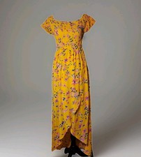 Just The Girl Floral Dress Elastic Top Front Slit SMALL Floral Sundress Feminine