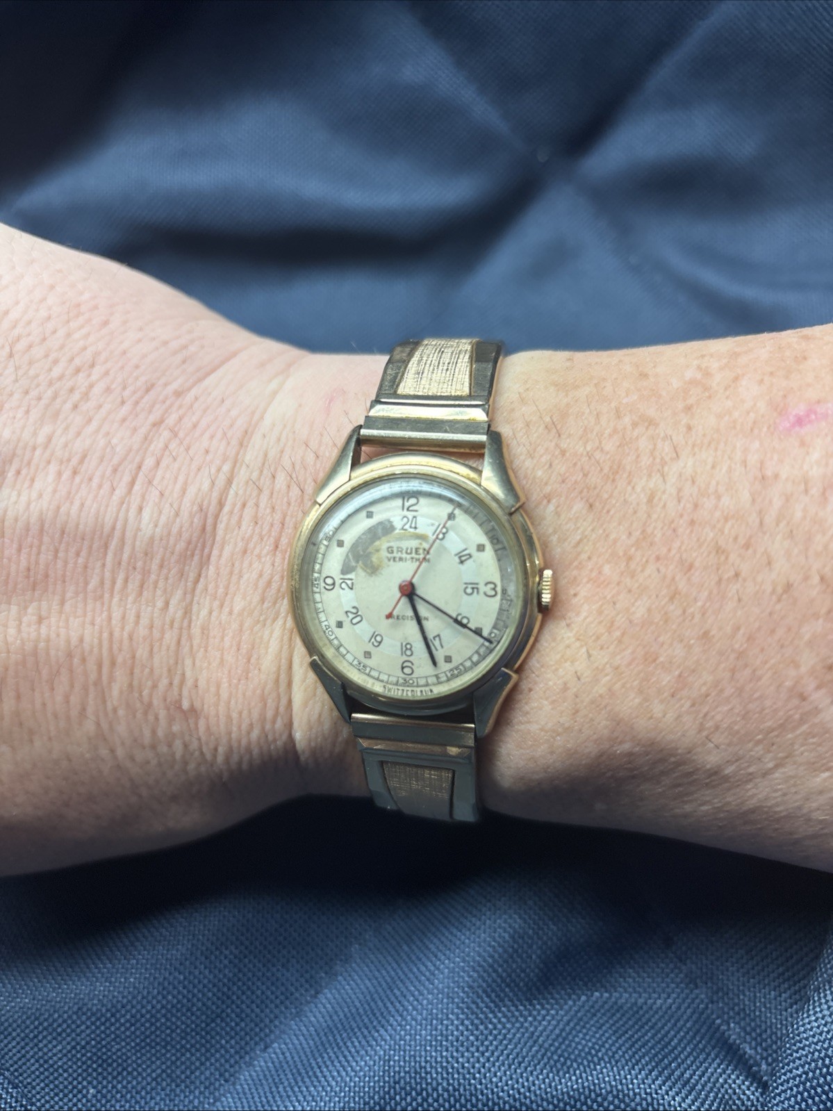 Gruen Veri Thin Wrist Watch, featuring a distinct Pan-Am 24 Hour Military Dial,