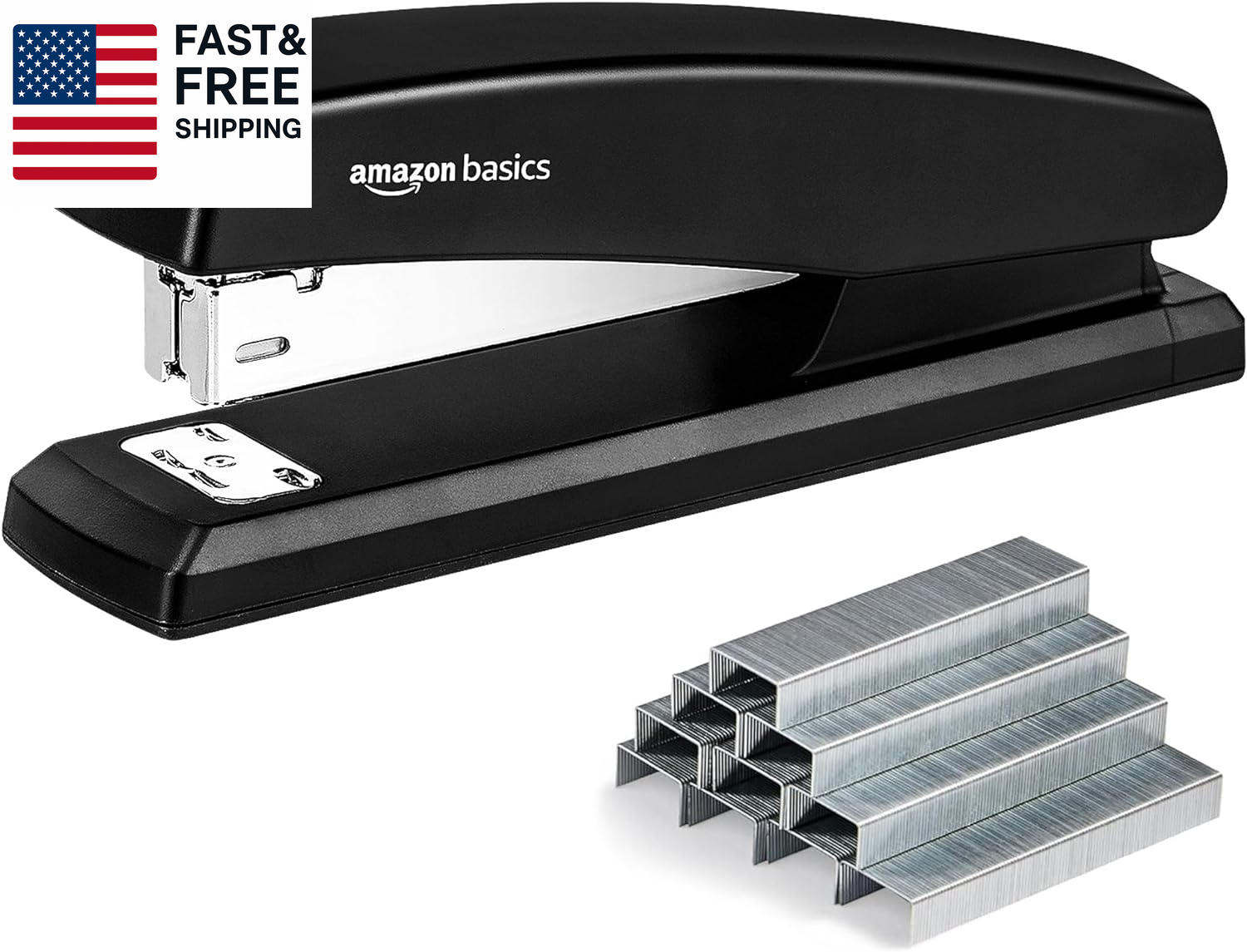 Stapler with 1000 Staples, Office Stapler, 25 Sheet Capacity, Non-Slip, Black-image