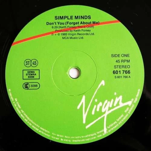 Simple Minds Don't You Forget About Me 12" Maxi Vinyl Schallplatte 0045 - Bild 3 von 4