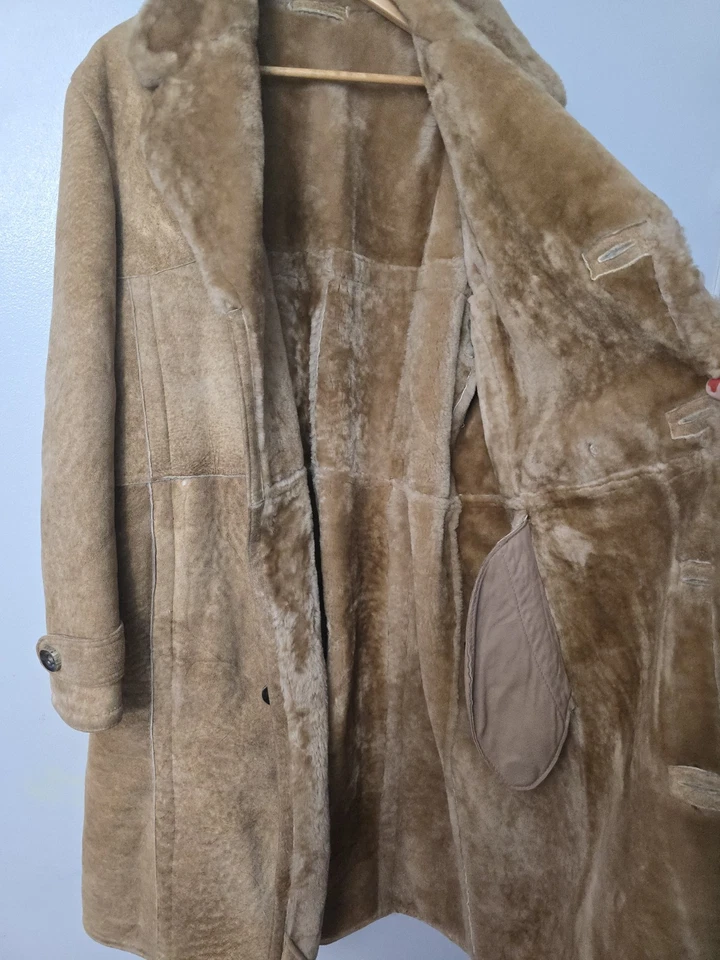 Abrigo Chaqueta Larga Sawyer Napa CA Primavera Cordero Piel de Oveja, Hombres Talla 44L, Años 80 *leer Foto 3 de 4