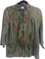 Chicos Zenergy Womens M 8 10 Green Abstract Utility Jacket Zip Front