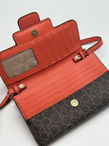 Calvin Klein Monogram Crossbody Wallet – Brown/Red – Multi Card Slots - Picture 2 of 9