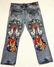 FLYPAPER STRAIGHT BOOTCUT EMBROIDERY JEANS W38xL32 FREE SHIPPING