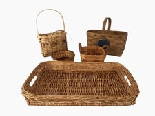 Lot of 5 Wooden/Wicker Baskets w/Handles, Sewing, Crafts, Flowers, Gifts