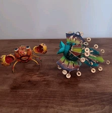Hand Crafted Steel Crab And Colorful Fish Ornaments Ocean Nautical