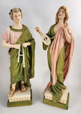 Seltenes 1905 Eichwald Royal Dux Porzellan Paar, signiert Hampel, frühe Modelle