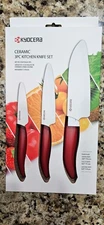 Kyocera Ceramic 3 Piece Kitchen Knife Set (Paring, Utility, & Santoku) - Uline