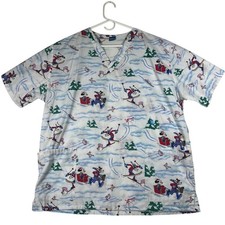 Disney Christmas Mickey Minnie Pluto Goofy Medical Scrub Top Unisex L/XL