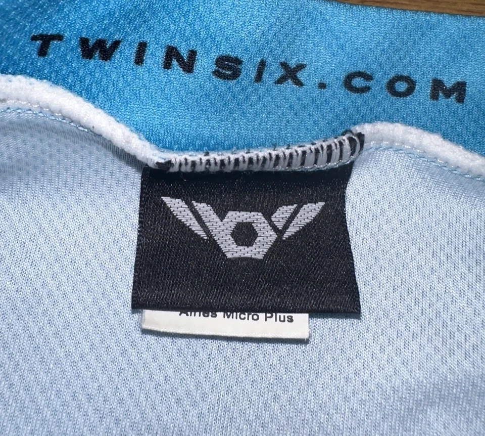Twin Six Club Cycling Jersey Blue Micro Plus Full Zip Pockets USA Mens L Flaw - Image 3 of 4