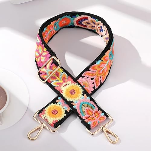 Crochet Flower Purse Strap,Knit Wide Replacement Crossbody for Floral Black - Picture 3 of 7