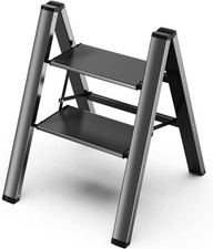 GameGem 2 Step Ladder, Aluminum Folding 2 Step Stool