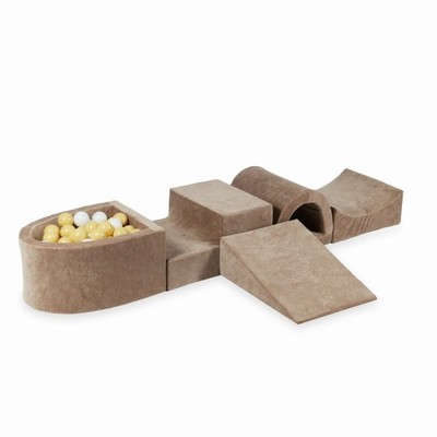 Schaumstoffspielplatz mit Brücke und Pool Micro Soft Dark Beige + 100 Bälle