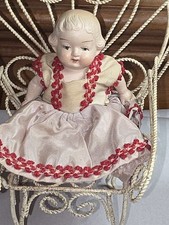 Vintage Occupied Japan bisque painted molded hair jointed dollhouse doll 5.5"