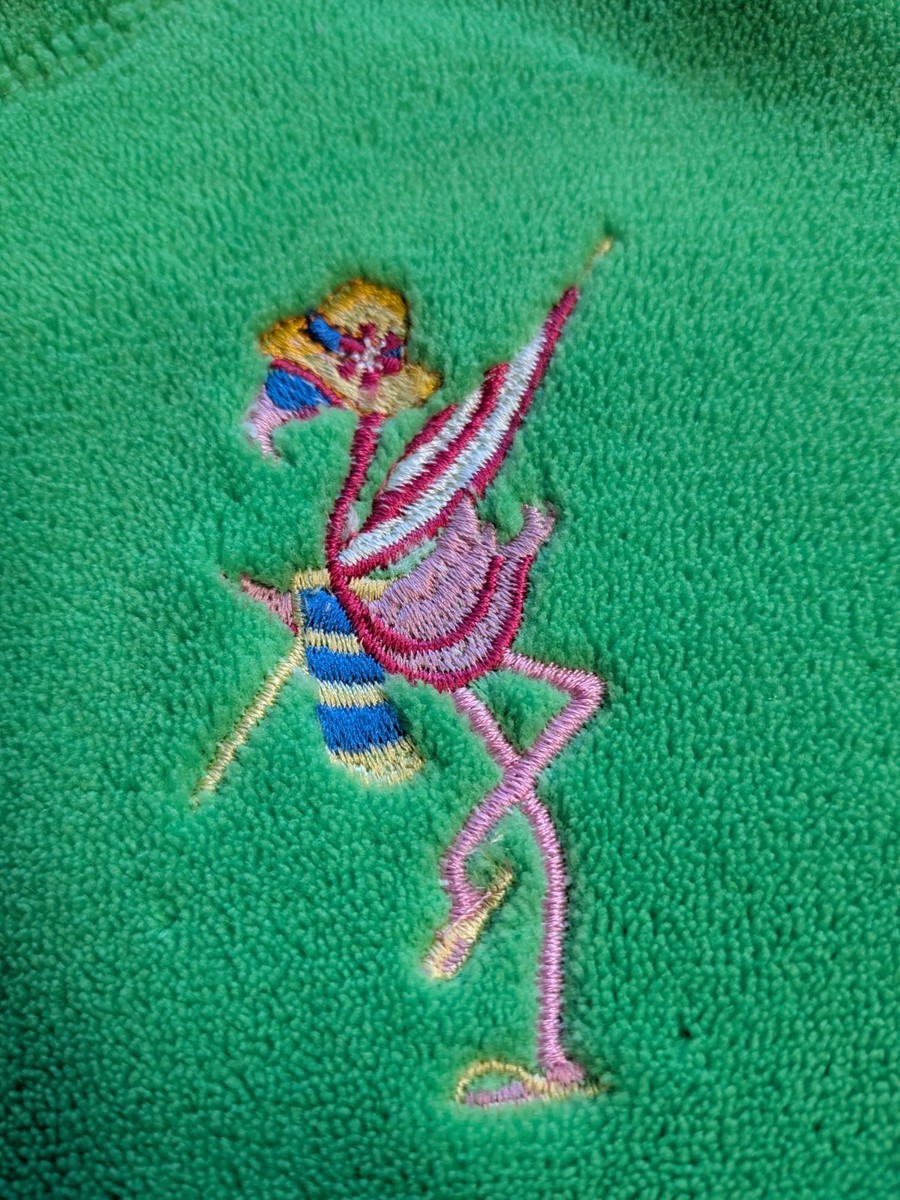 Palm Grove Beach Dress Swim Cover Up Size S Green Terry Flamingo