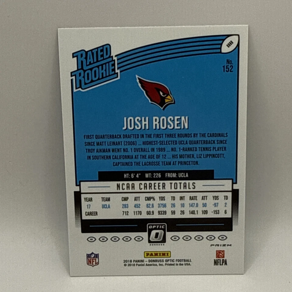 JOSH ROSEN 2018 PANINI DONRUSS OPTIC GREEN VELOCITY HOLO PRIZM RC #152 - Image 2 of 2